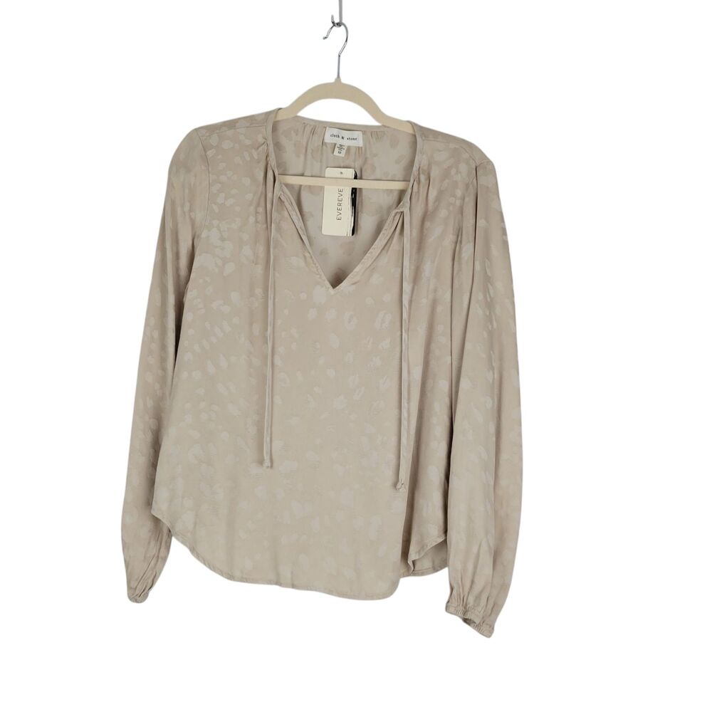 Cloth and Stone Top Women's Tie Front Beige Leopard Jacquard Blouse XS Boho NWT